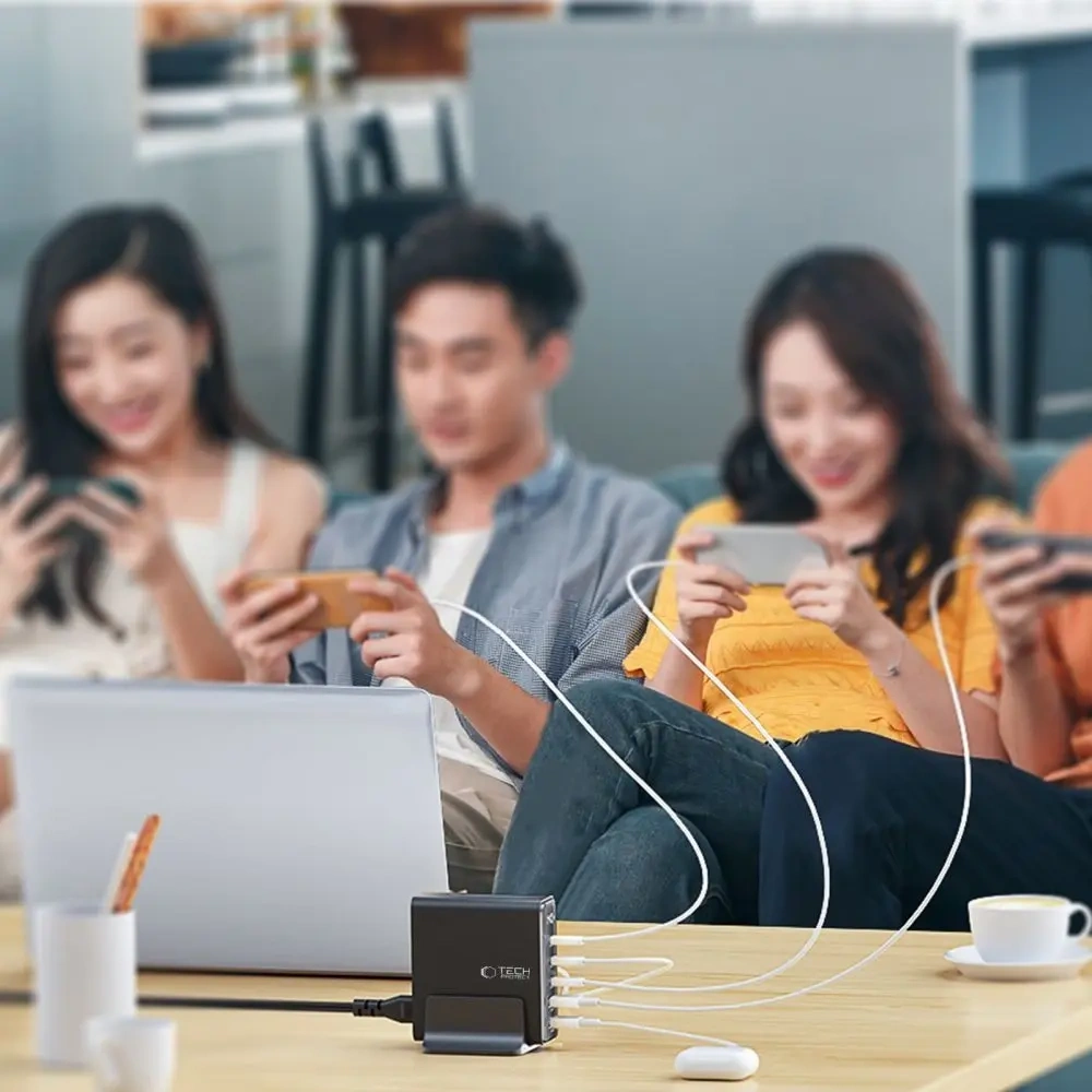 Wholesale Tech-Protect DC140W-GAN 5-port 2xUSB-A, 3xUSB-C Desktop Charger PD140W / QC3.0 Black - THP3467 - {ean13} - Hurt