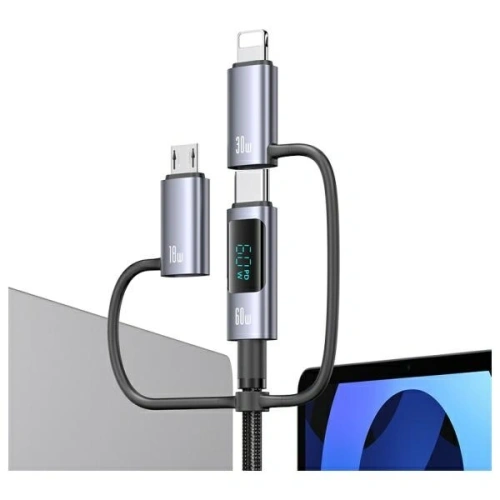 Kabel USAMS USB-A, USB-C / USB-C, Lightning, MicroUSB Fast charging 60W 1.2m Data Cable Digital display Aluminium Alloy Seria Sufeng