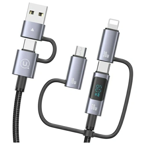 Kabel USAMS USB-A, USB-C / USB-C, Lightning, MicroUSB Fast charging 60W 1.2m Data Cable Digital display Aluminium Alloy Seria Sufeng