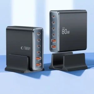 Hurtownia GSM - Tech-Protect DC80W-GAN töltőállomás 6-portos 2xUSB-A, 4xUSB-C asztali töltő PD80W / QC3.0 fekete - THP3478 - {ean13} - Hurt
