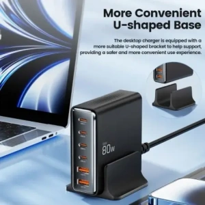 Hurtownia GSM - Tech-Protect DC80W-GAN töltőállomás 6-portos 2xUSB-A, 4xUSB-C asztali töltő PD80W / QC3.0 fekete - THP3478 - {ean13} - Hurt