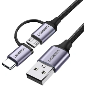 Hurtownia GSM - Kabel USB 2w1 UGREEN Type-C / Micro USB, QC 3.0, 1m (czarno-szary) - UGR243BLKGRY - {ean13} - Hurt