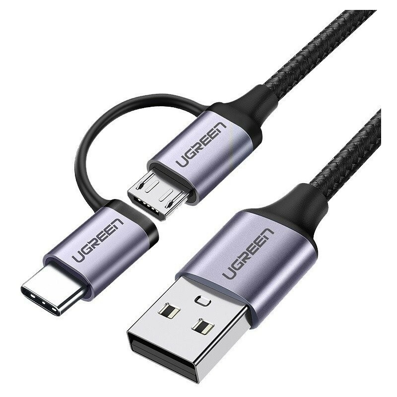 Hurtownia Ugreen - 6957303838752 - UGR243BLKGRY - Kabel USB 2w1 UGREEN Type-C / Micro USB, QC 3.0, 1m (czarno-szary) - B2B homescreen