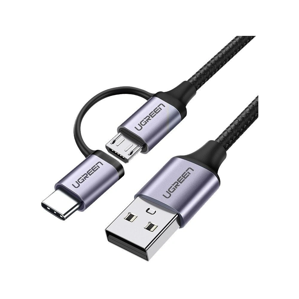 Hurtownia GSM - Kabel USB 2w1 UGREEN Type-C / Micro USB, QC 3.0, 1m (czarno-szary) - UGR243BLKGRY - {ean13} - Hurt