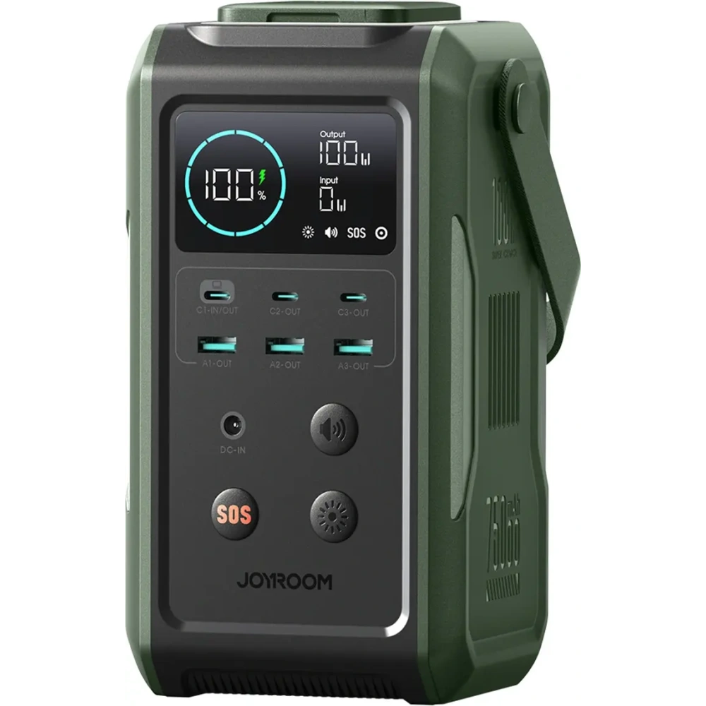 Wholesale Joyroom JR-PBF10 power bank 75000mAh 100W 3xUSB-A, 3xUSB-C with foldable flashlight and handle green - JYR1070 - {ean13} - Hurt