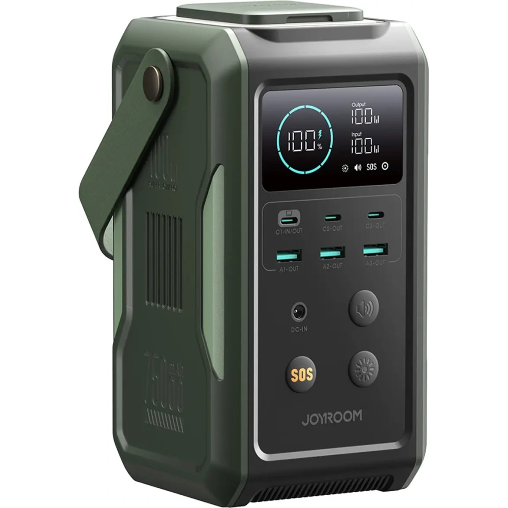 Hurtownia GSM - Joyroom JR-PBF10 bancă de alimentare 75000mAh 100W 3xUSB-A, 3xUSB-C cu lanternă pliabilă și mânere verde - JYR1070 - {ean13} - Hurt