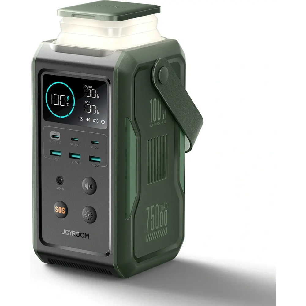Wholesale Joyroom JR-PBF10 power bank 75000mAh 100W 3xUSB-A, 3xUSB-C with foldable flashlight and handle green - JYR1070 - {ean13} - Hurt