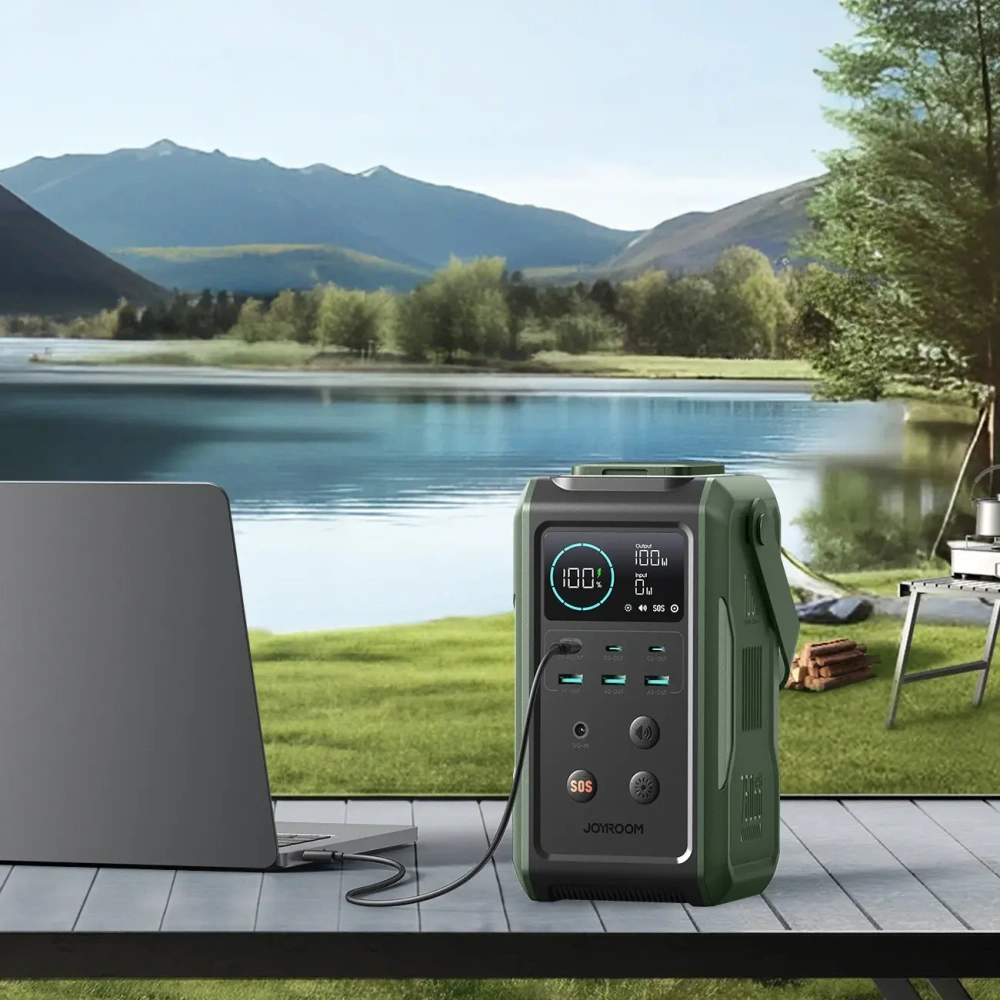 Hurtownia GSM - Joyroom JR-PBF10 bancă de alimentare 75000mAh 100W 3xUSB-A, 3xUSB-C cu lanternă pliabilă și mânere verde - JYR1070 - {ean13} - Hurt