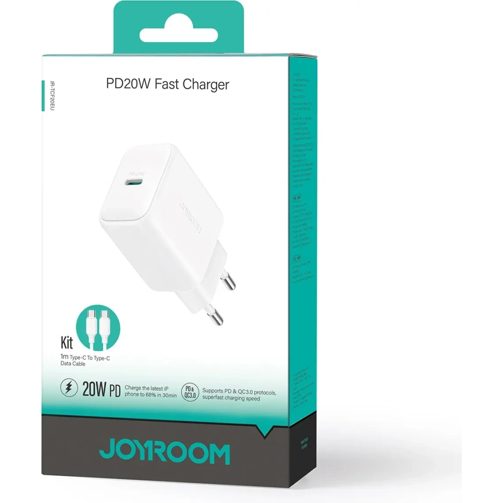 Hurtownia GSM - Joyroom JR-TCF20 falitöltő USB-C PD 20W fehér + USB-C to USB-C kábel 1m - JYR1073 - {ean13} - Hurt
