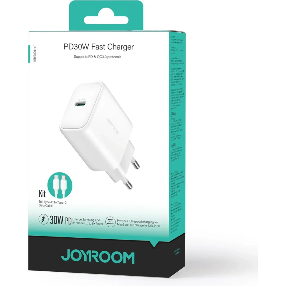Hurtownia GSM - Joyroom JR-TCF24 falitöltő USB-C PD 30W QC SFC fehér + USB-C to USB-C kábel 1m - JYR1077 - {ean13} - Hurt