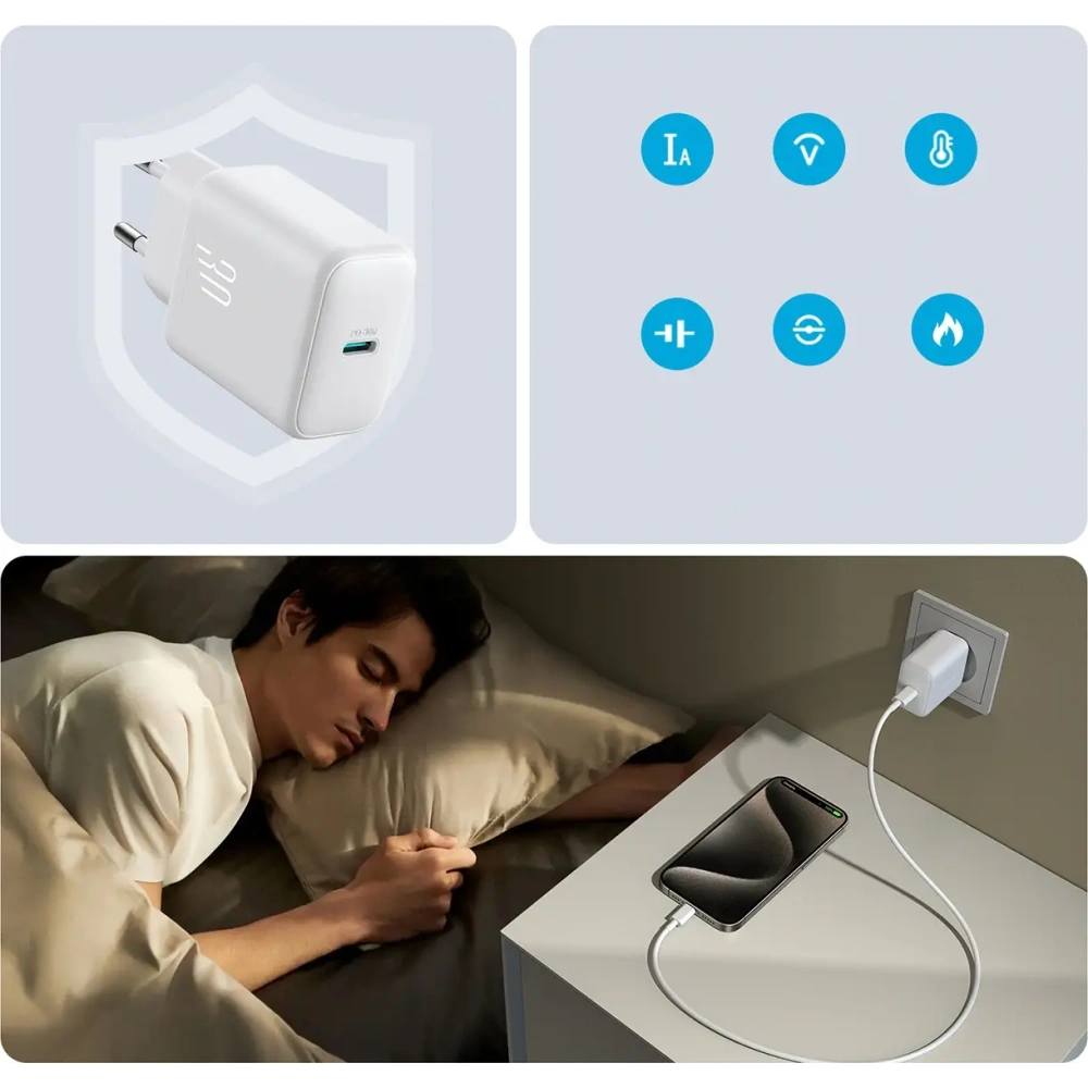 Hurtownia GSM - Joyroom JR-TCF24 falitöltő USB-C PD 30W QC SFC fehér + USB-C to USB-C kábel 1m - JYR1077 - {ean13} - Hurt