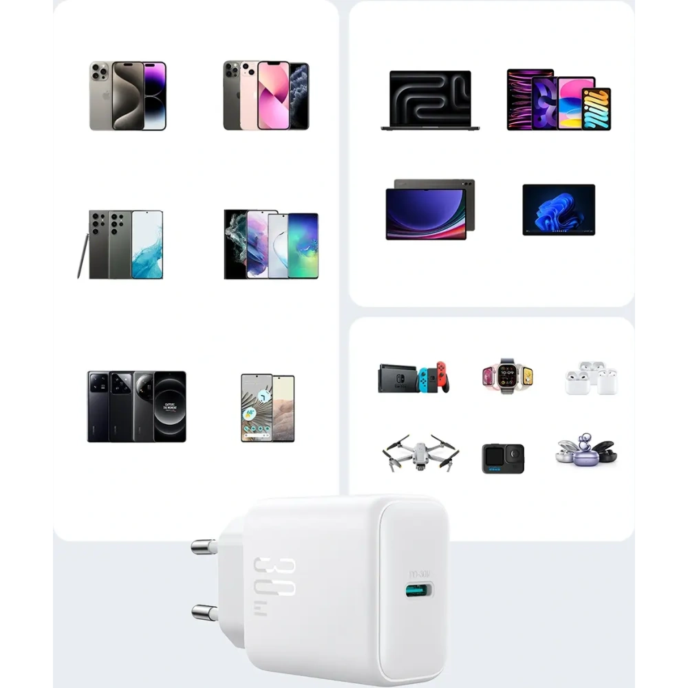 Hurtownia GSM - Joyroom JR-TCF24 falitöltő USB-C PD 30W QC SFC fehér + USB-C to USB-C kábel 1m - JYR1077 - {ean13} - Hurt