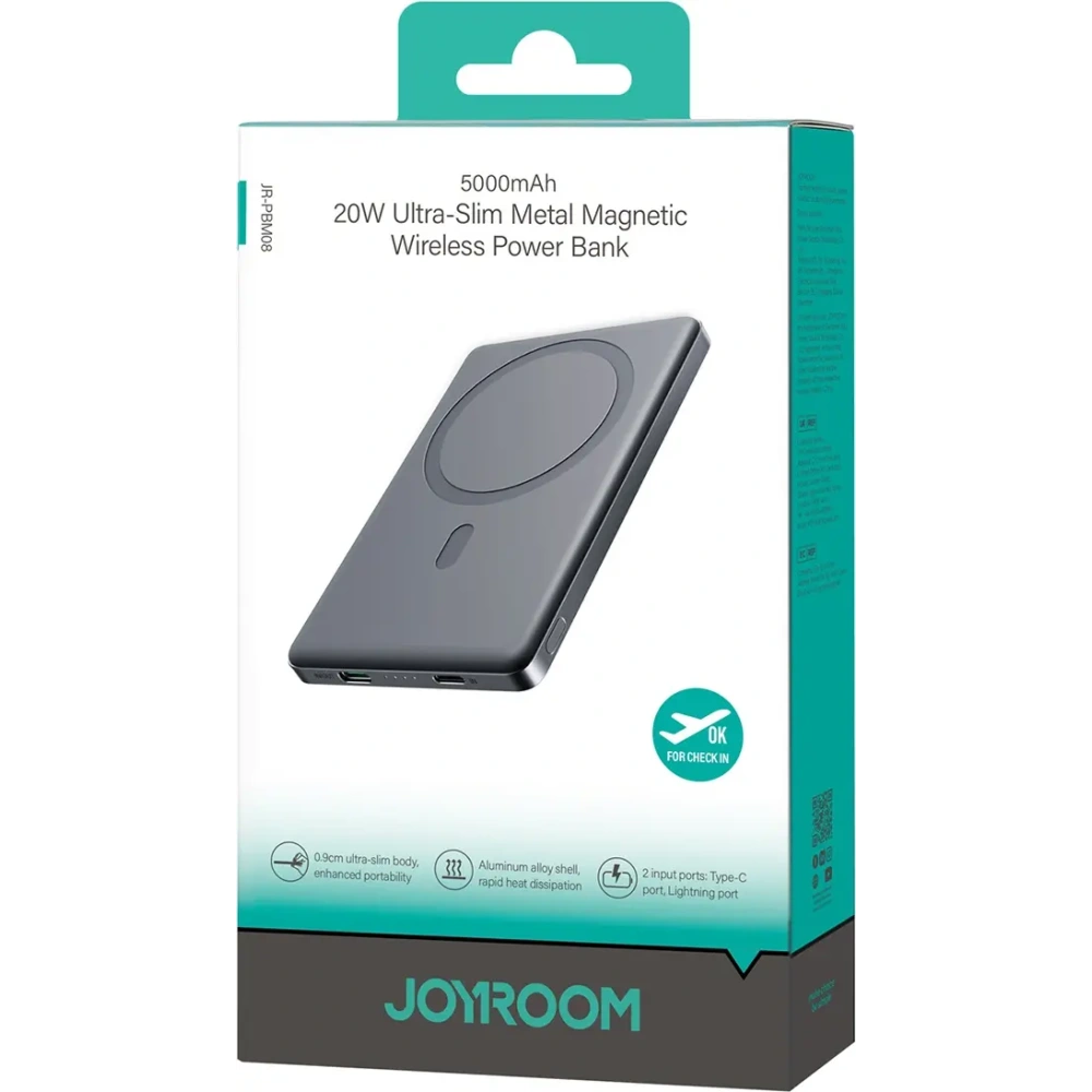 Wholesale Joyroom JR-PBM08 power bank 5000mAh 20W with wireless charging gray - JYR1088 - {ean13} - Hurt