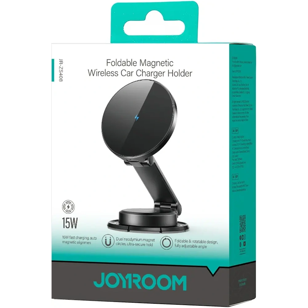 Hurtownia GSM - Joyroom JR-ZS408 Magnetic Autós Tartó 15W Vezeték nélküli Töltővel Műszerfalra Fekete - JYR1089 - {ean13} - Hurt