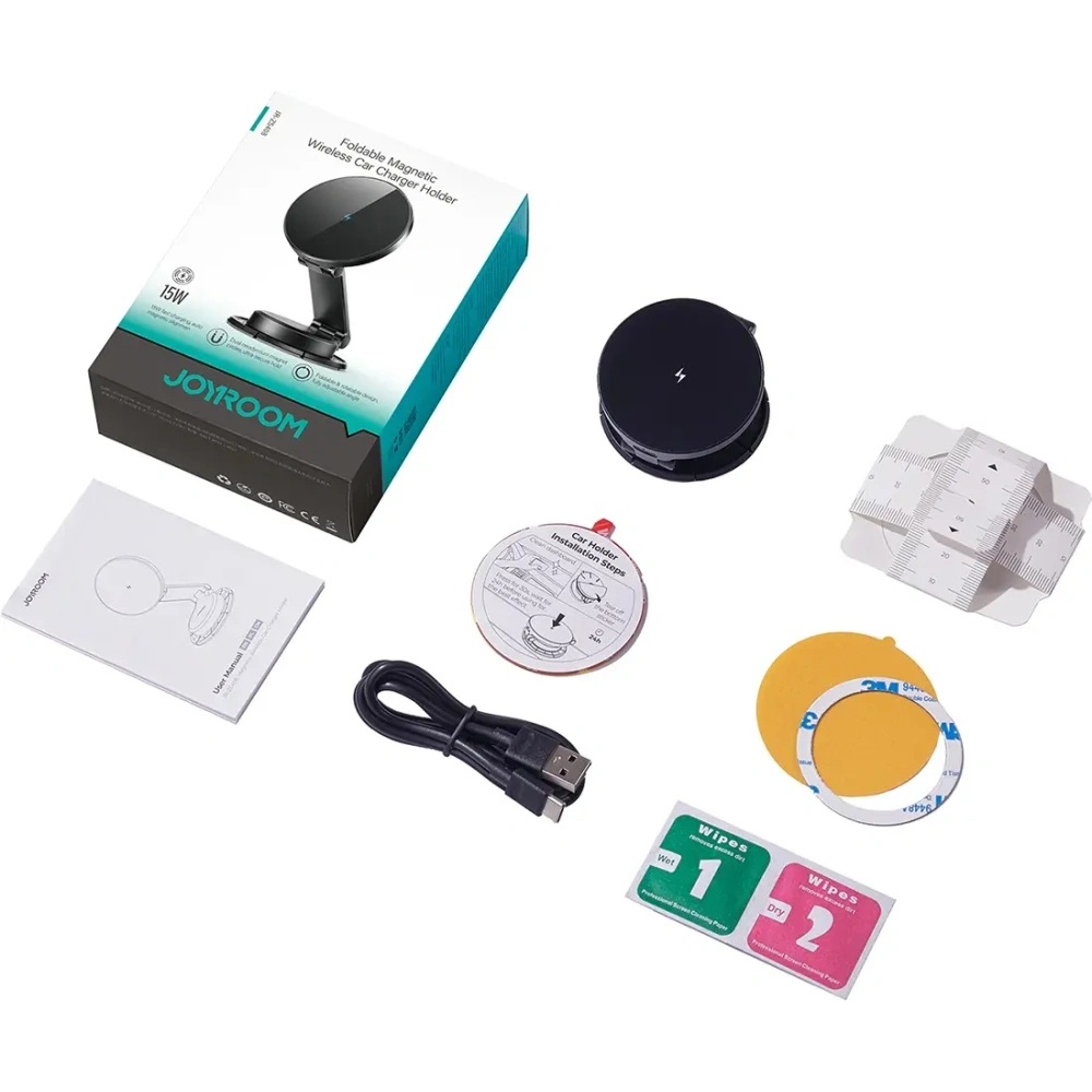 Hurtownia GSM - Joyroom JR-ZS408 Magnetic Autós Tartó 15W Vezeték nélküli Töltővel Műszerfalra Fekete - JYR1089 - {ean13} - Hurt
