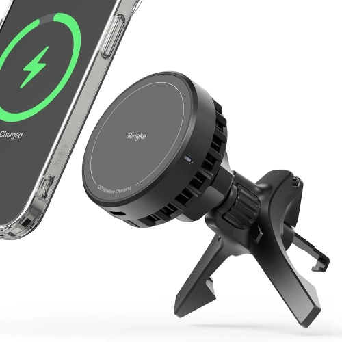 Uchwyt samochodowy do kratki z ładowarką bezprzewodową Ringke Peltier Qi2 Magnetic MagSafe Vent Car Mount Wireless Charger 15W Black