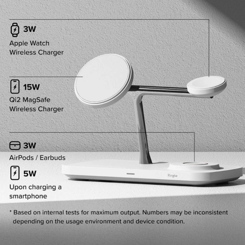 Ładowarka bezprzewodowa Ringke 3w1 Qi2 Magnetic MagSafe Wireless Charger White