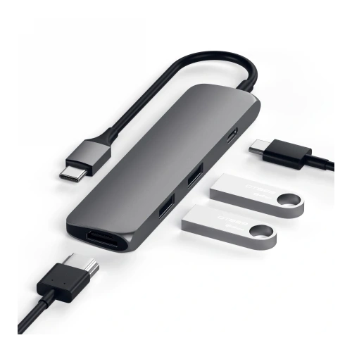 Adapter Satechi 4-in-1 Slim Multiport 4K USB-C / 2xUSB-A, USB-C, 4K HDMI