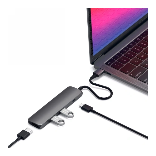 Adapter Satechi 4-in-1 Slim Multiport 4K USB-C / 2xUSB-A, USB-C, 4K HDMI