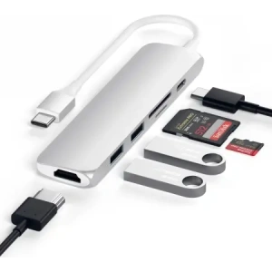 Hurtownia GSM - Satechi 6 az 1-ben Slim Multiport Adapter USB-C / USB-C, 2x USB-A, 4K HDMI, Micro/SD, Ethernet - STH159 - {ean13} - Hurt