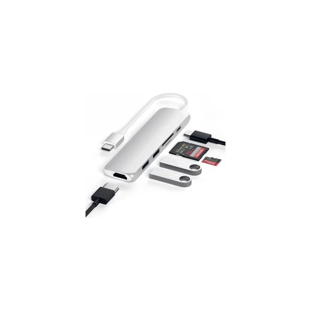 Hurtownia GSM - Satechi 6-in-1 Slim Multiport-Adapter USB-C / USB-C, 2x USB-A, 4K HDMI, Micro/SD, Ethernet - STH159 - {ean13} - Hurt