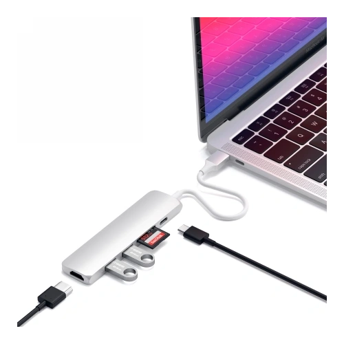 Adapter Satechi 6-in-1 Slim Multiport USB-C / USB-C, 2x USB-A, 4K HDMI, Micro/SD, Ethernet