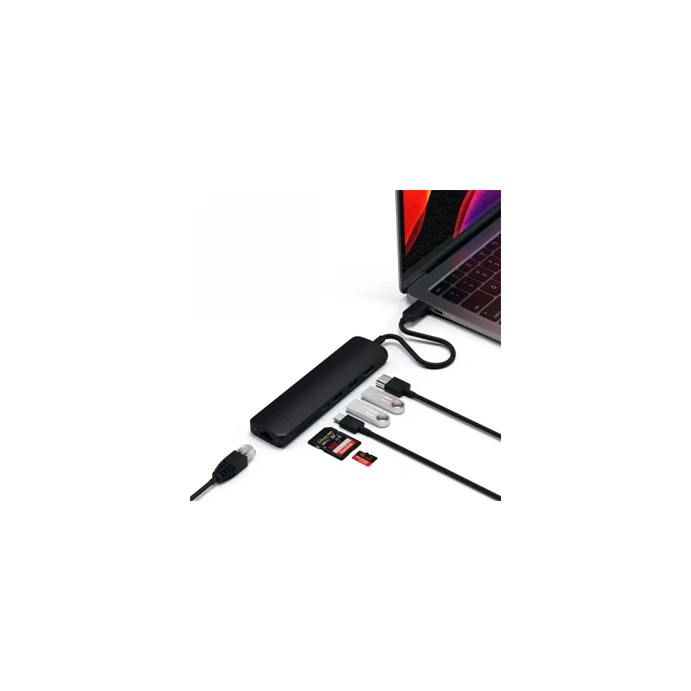 Hurtownia GSM - Satechi 7-in-1 Slim Multiport-Adapter mit Ethernet USB-C / 2x USB-A, USB-C PD, HDMI 4K, Ethernet, Micro/SD - STH160 - {ean13} - Hurt