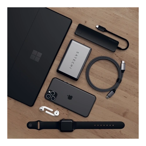 Adapter Satechi 7-in-1 Slim Multiport with Ethernet USB-C / 2x USB-A, USB-C PD, HDMI 4K, Ethernet, Micro/SD