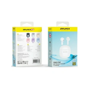 Hurtownia GSM - Căști wireless in-ear AWEI T68 Bluetooth 5.3 ENC TWS + stație de încărcare albă - AWEI232 - {ean13} - Hurt