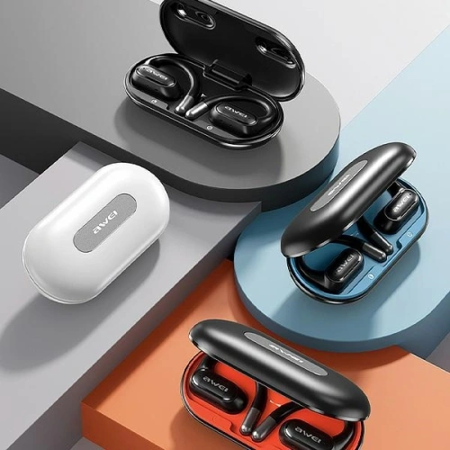 Bezprzewodowe słuchawki AWEI T93 Bluetooth 5.4 OWS + stacja dokująca białe/white