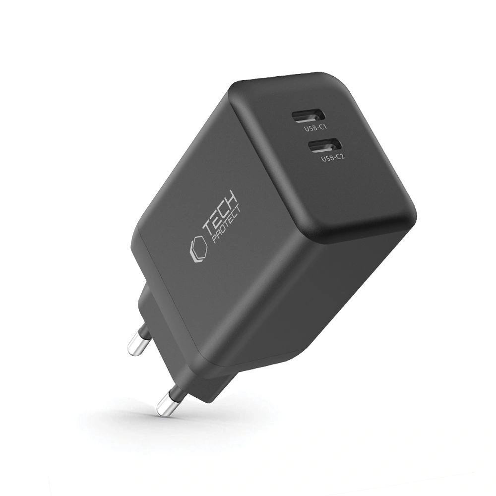 Hurtownia GSM - Tech-Protect NC45W-GAN 2xUSB-C Hálózati Töltő PD45W Fekete - THP3545 - {ean13} - Hurt