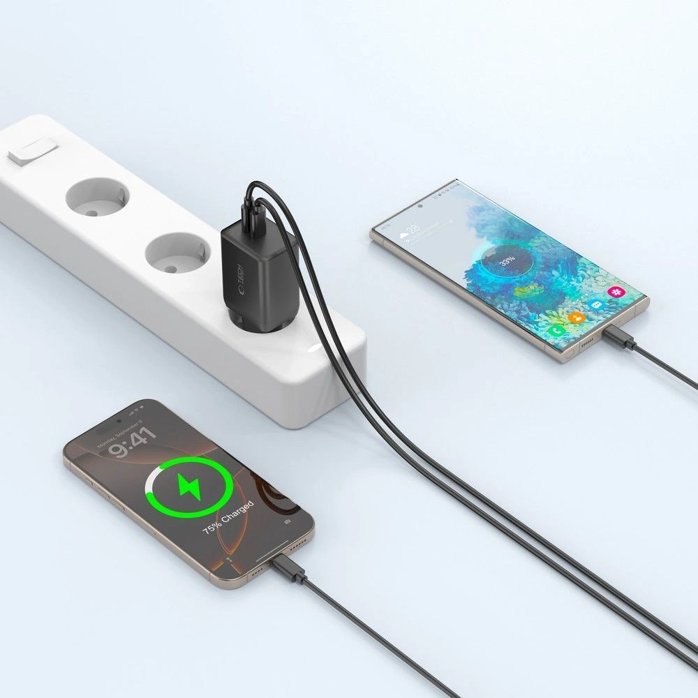 Hurtownia GSM - Tech-Protect NC45W-GAN 2xUSB-C Hálózati Töltő PD45W Fekete - THP3545 - {ean13} - Hurt