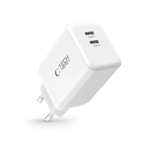 Ładowarka sieciowa Tech-Protect NC45W-GAN 2xUSB-C Network Charger PD45W White