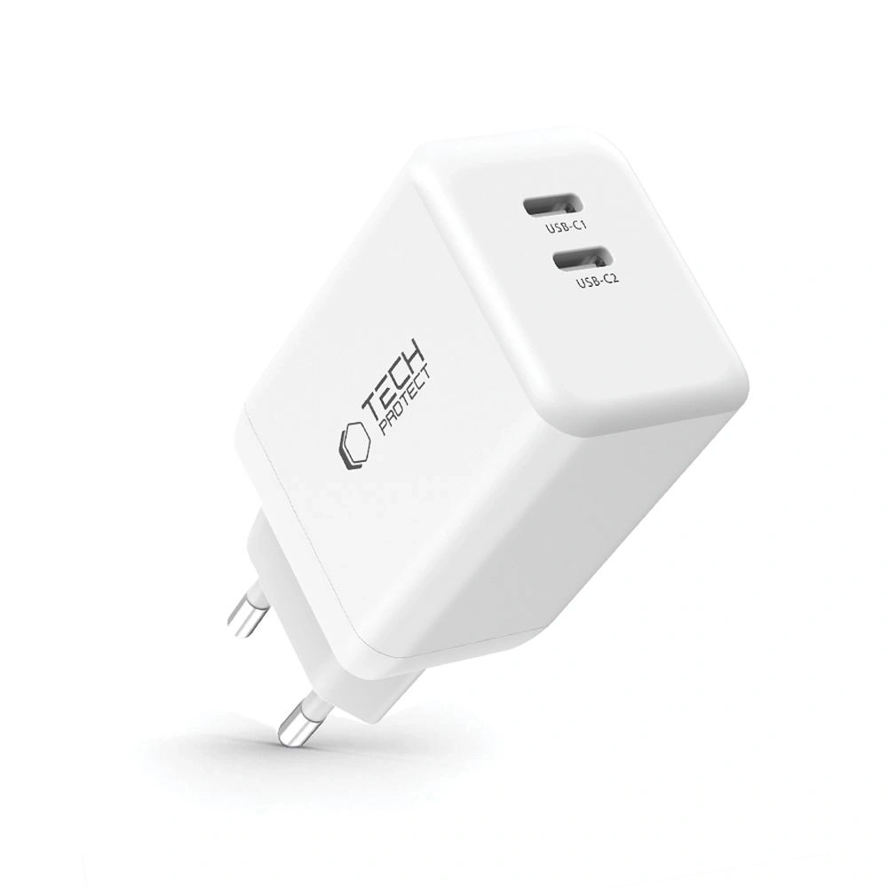 Hurtownia GSM - Tech-Protect NC45W-GAN 2xUSB-C Hálózati Töltő PD45W Fehér - THP3549 - {ean13} - Hurt