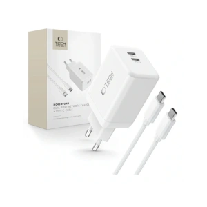 Hurtownia GSM - Tech-Protect NC45W-GAN 2xUSB-C Hálózati Töltő PD45W + USB-C Kábel Fehér - THP3550 - {ean13} - Hurt