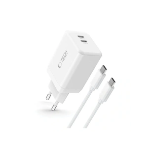 Hurtownia GSM - Tech-Protect NC45W-GAN 2xUSB-C Hálózati Töltő PD45W + USB-C Kábel Fehér - THP3550 - {ean13} - Hurt