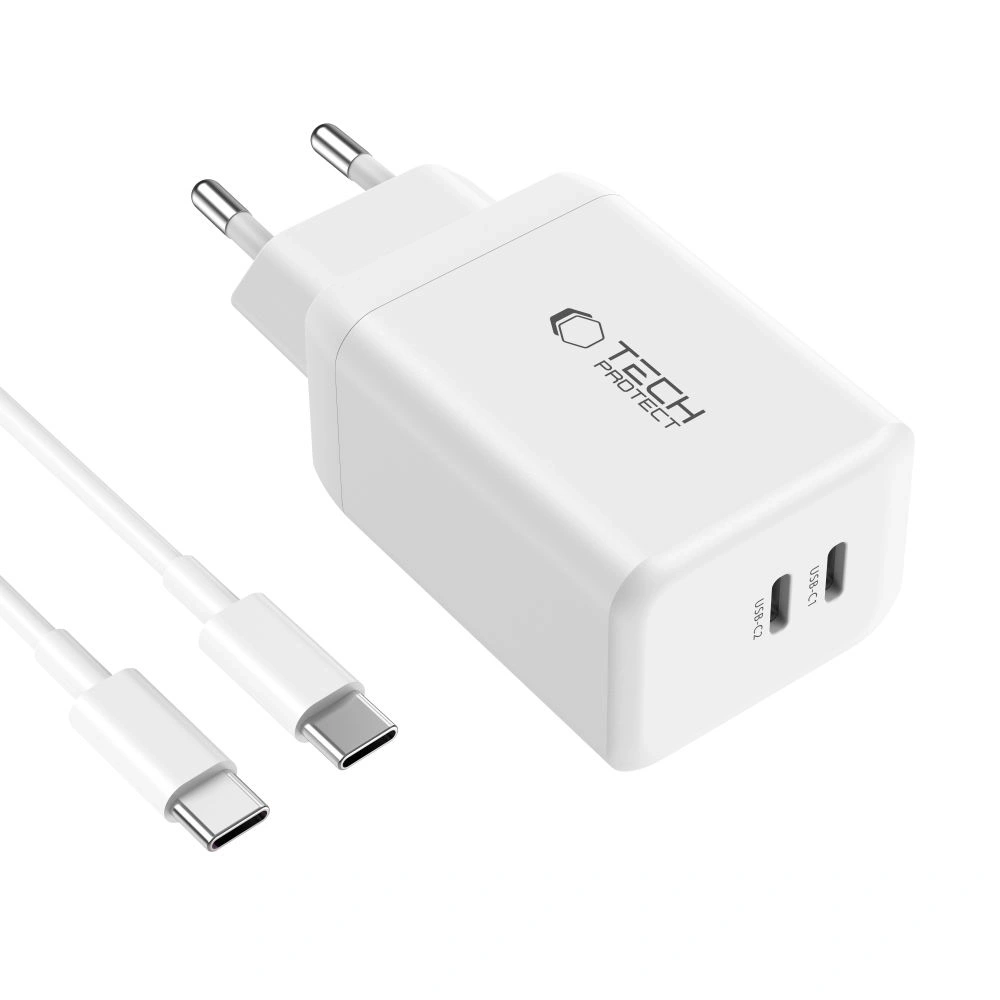 Hurtownia GSM - Tech-Protect NC45W-GAN 2xUSB-C Hálózati Töltő PD45W + USB-C Kábel Fehér - THP3550 - {ean13} - Hurt