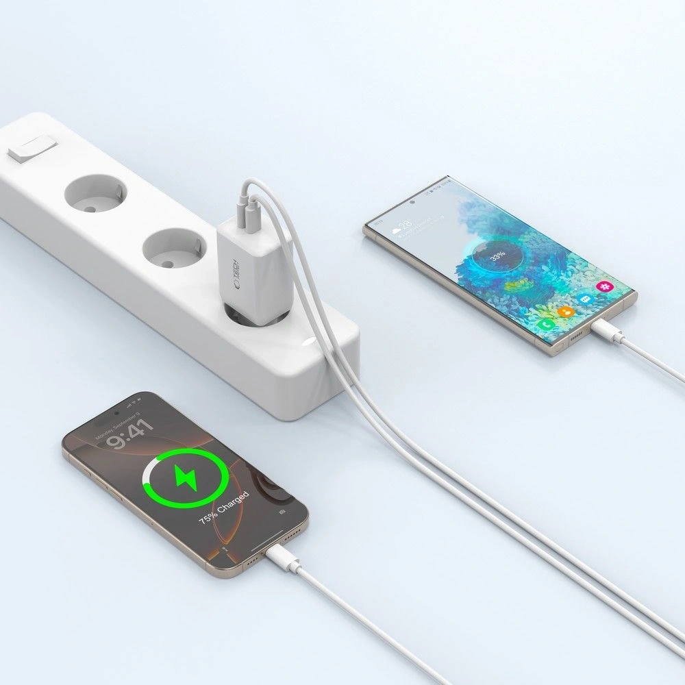 Hurtownia GSM - Tech-Protect NC45W-GAN 2xUSB-C Hálózati Töltő PD45W + USB-C Kábel Fehér - THP3550 - {ean13} - Hurt