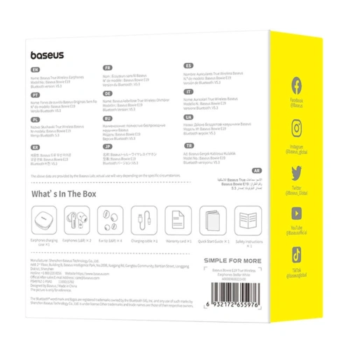 Bezprzewodowe słuchawki dokanałowe TWS Baseus Bowie E19 (biały)