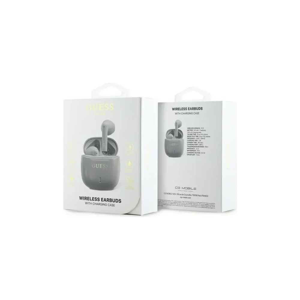 Hurtownia GSM - Bezdrátová sluchátka do uší Guess Bluetooth GUTWSJ14ESGE TWS + dokovací stanice Printed Classic Logo taupe - GUE4188 - {ean13} - Hurt
