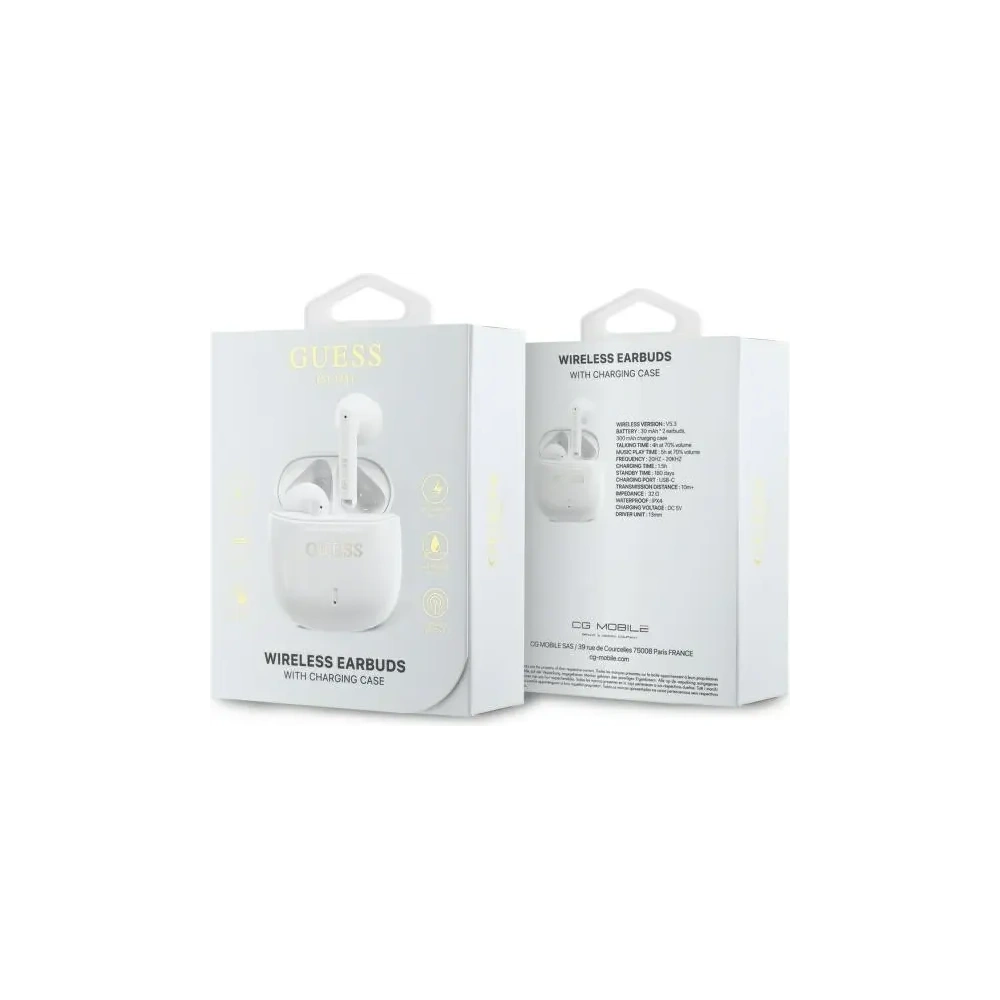 Hurtownia GSM - Guess căști bluetooth wireless in-ear GUTWSJ14ESGH TWS + stație de docking cu logo clasic imprimat alb - GUE4189 - {ean13} - Hurt