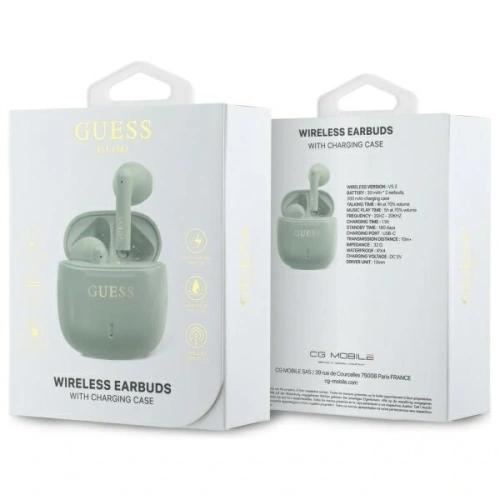 Bezprzewodowe słuchawki douszne Guess Bluetooth GUTWSJ14ESGN TWS + stacja dokująca Printed Classic Logo zielony/green