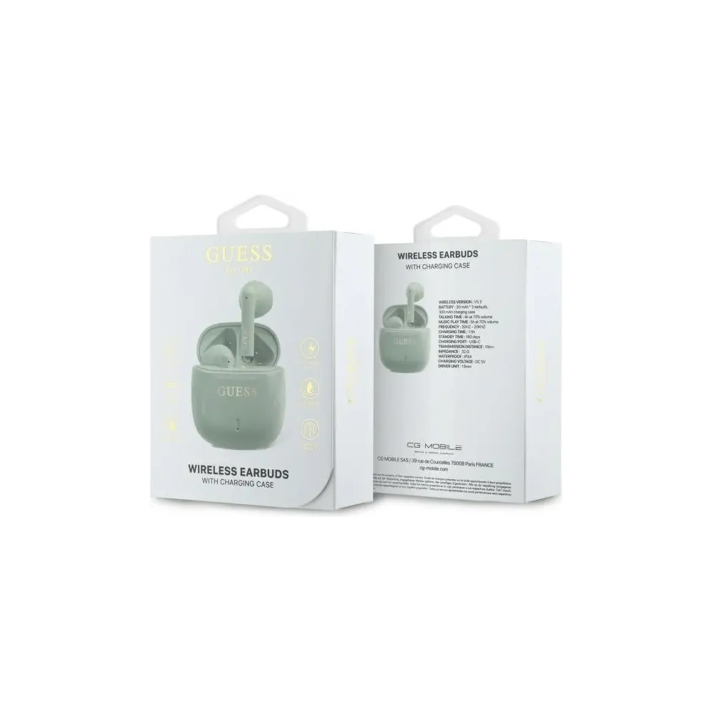 Hurtownia GSM - Guess Bluetooth vezeték nélküli fülhallgató GUTWSJ14ESGN TWS + dokkoló állomás Nyomtatott Klasszikus Logó zöld - GUE4190 - {ean13} - Hurt
