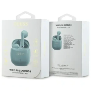 Hurtownia GSM - Bezdrátová sluchátka do uší Guess Bluetooth GUTWSJ14ESGQ TWS + dokovací stanice Printed Classic Logo tyrkysová/turquoise - GUE4192 - {ean13} - Hurt