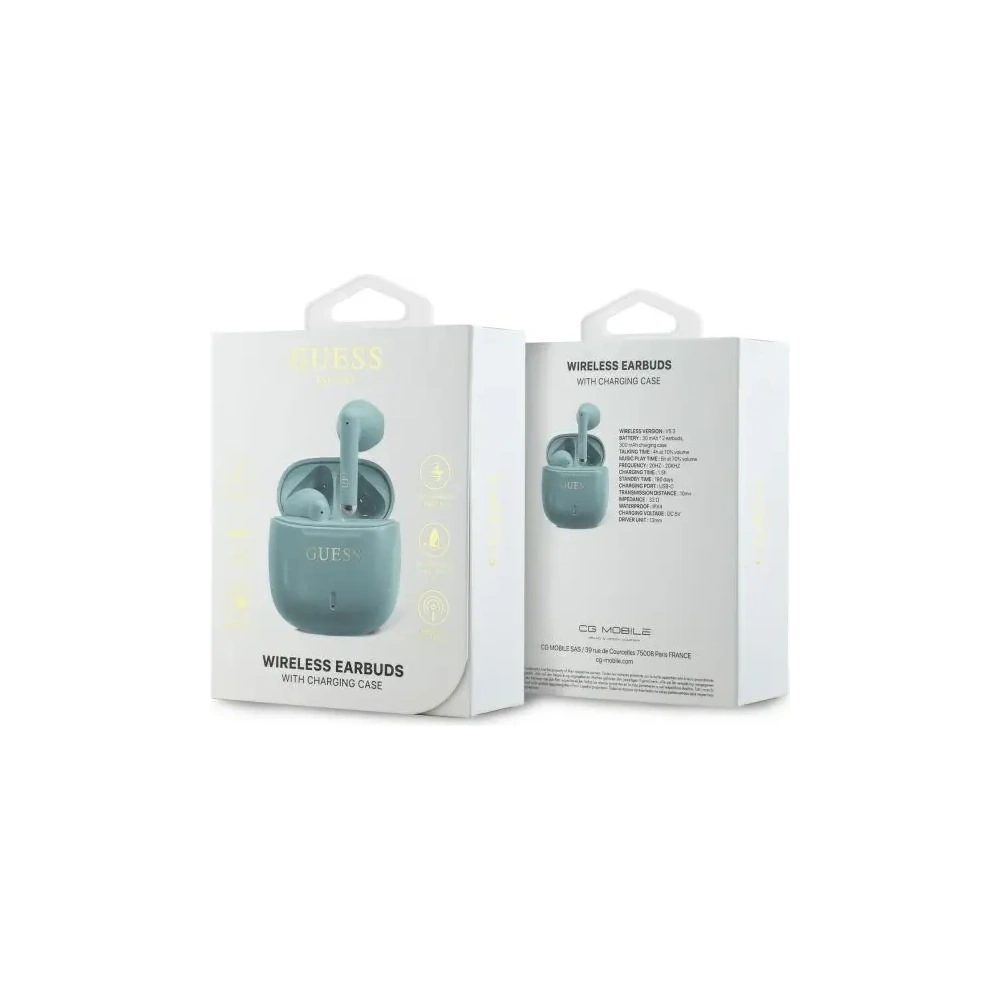 Hurtownia GSM - Guess Bluetooth kabellose In-Ear-Kopfhörer GUTWSJ14ESGQ TWS + Dockingstation Bedrucktes Klassisches Logo türkis - GUE4192 - {ean13} - Hurt