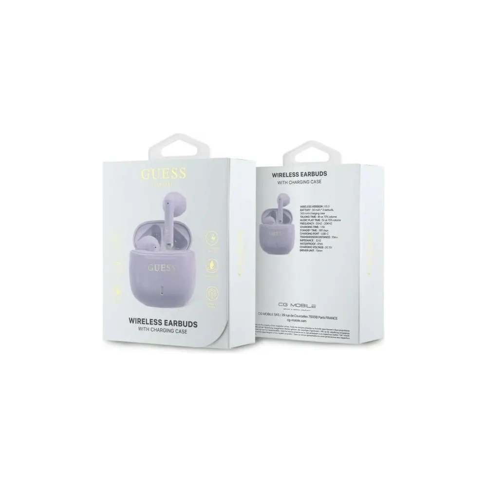 Hurtownia GSM - Guess Bluetooth kabellose In-Ear-Kopfhörer GUTWSJ14ESGU TWS + Dockingstation Bedrucktes klassisches Logo lila - GUE4193 - {ean13} - Hurt