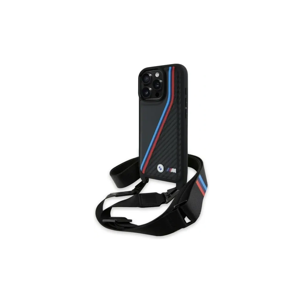 Hurtownia GSM - BMW BMHCP16L23PSVTK Apple iPhone 16 Pro Hardcase M Edition Carbon Tricolor Linien & Strap schwarz - BMW740 - {ean13} - Hurt