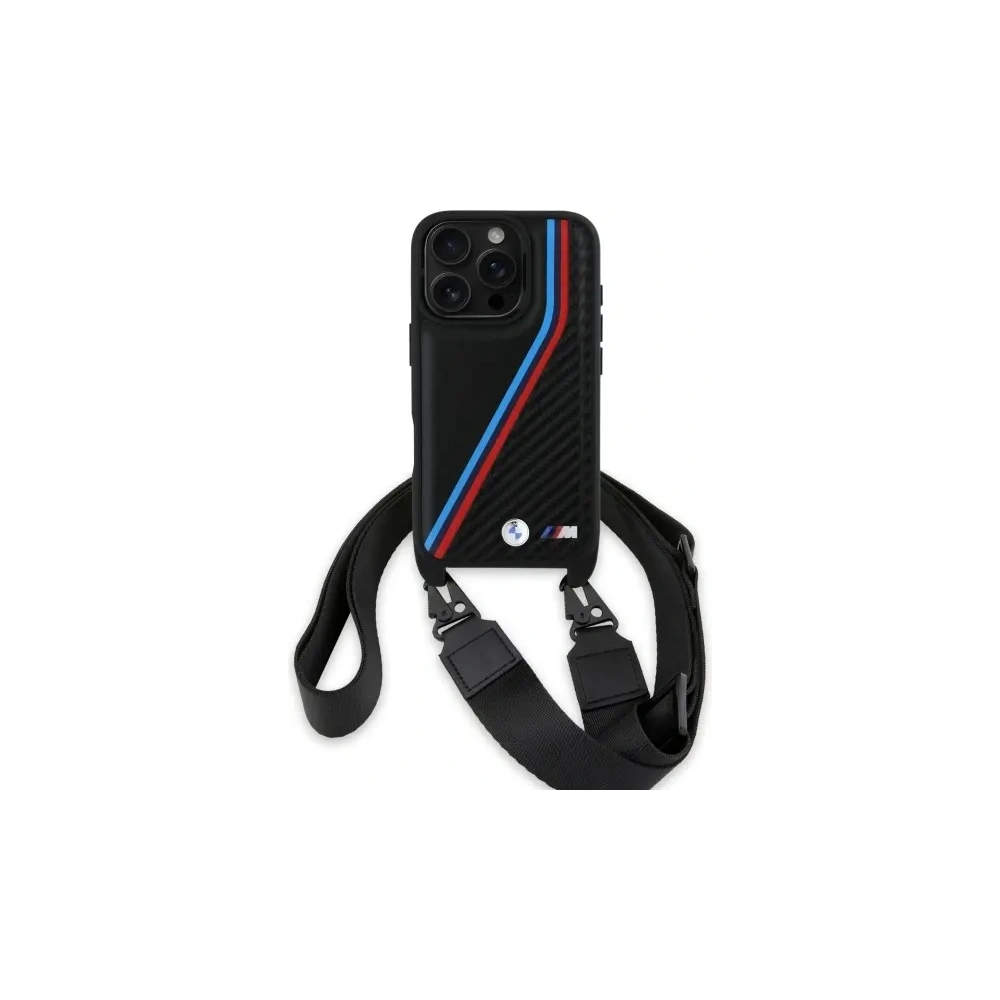Hurtownia GSM - Etui BMW BMHCP16L23PSVTK Apple iPhone 16 Pro hardcase M Edition Carbon Tricolor Lines & Strap czarny/black - BMW740 - {ean13} - Hurt
