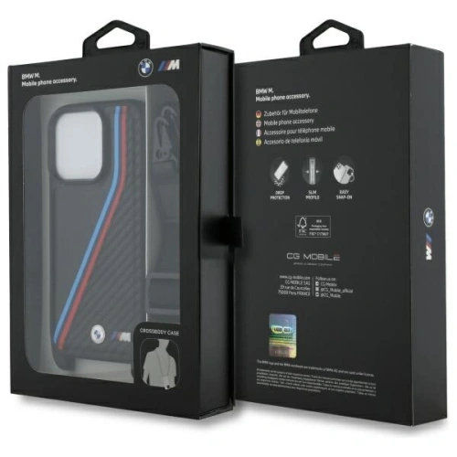 Etui BMW BMHCP16L23PSVTK Apple iPhone 16 Pro hardcase M Edition Carbon Tricolor Lines & Strap czarny/black