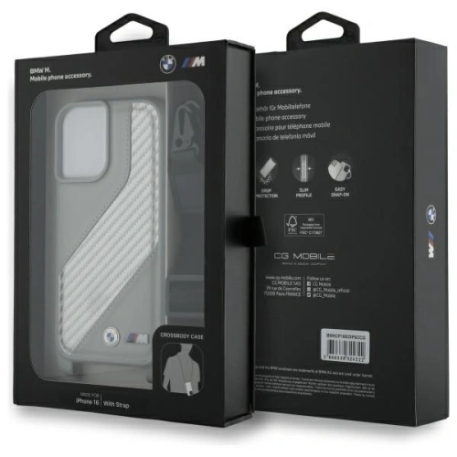 Etui BMW BMHCP16S23PSCCG Apple iPhone 16 hardcase M Edition Carbon Stripe & Strap szary/grey